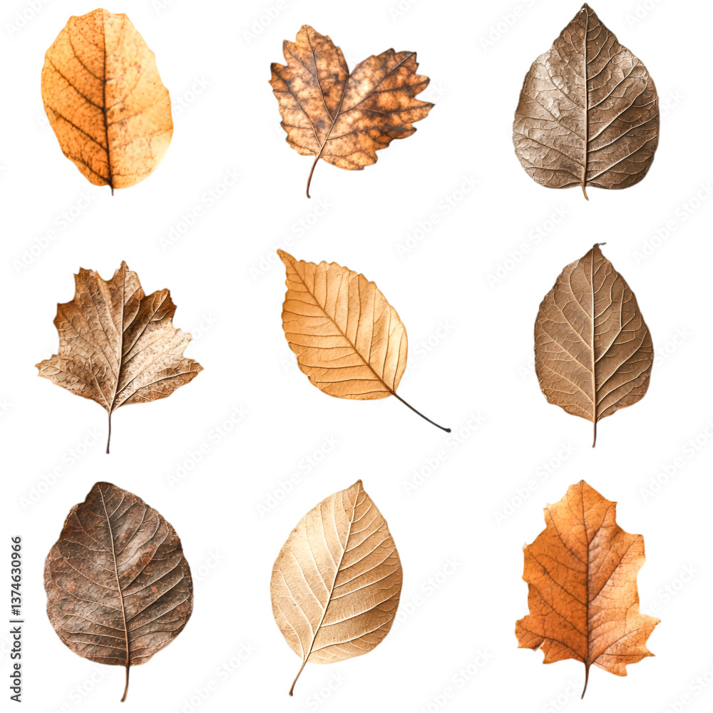 Obraz premium Dried Autumn Leaves Collection Nature's Golden Hues Peaceful Serenity