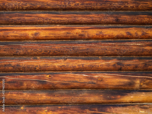 antique log wall - wooden background