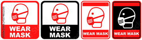 set sign wear mask safety symbol design label template vector illustration