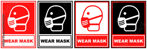 set sign wear mask safety symbol design label template vector illustration