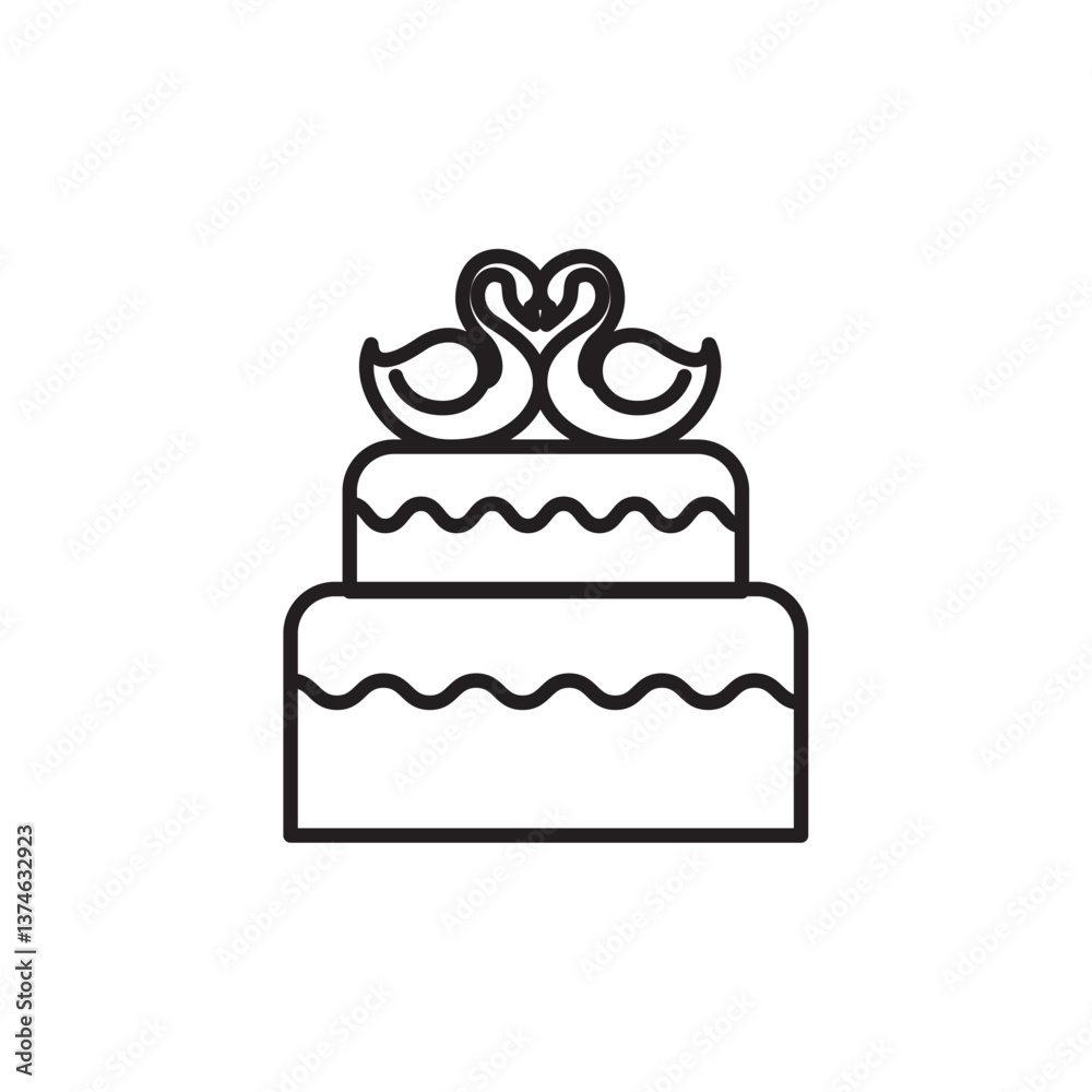 Vector image of a cake icon in black lines with a white background Vector image of a cake icon in black lines with a white background