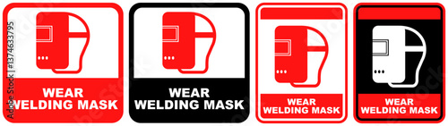 Set vector wear welding mask sign symbol labels sticker design illustration