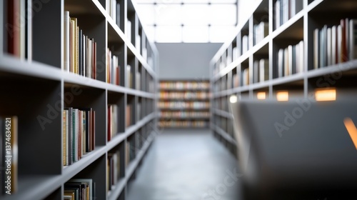 Futuristic AI Powered Library with Glowing Holographic Bookshelves