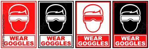 set sign wear goggles safety symbol design label template vector illustration