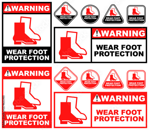 Set Collections wear foot protection warning sign template design vector illustration