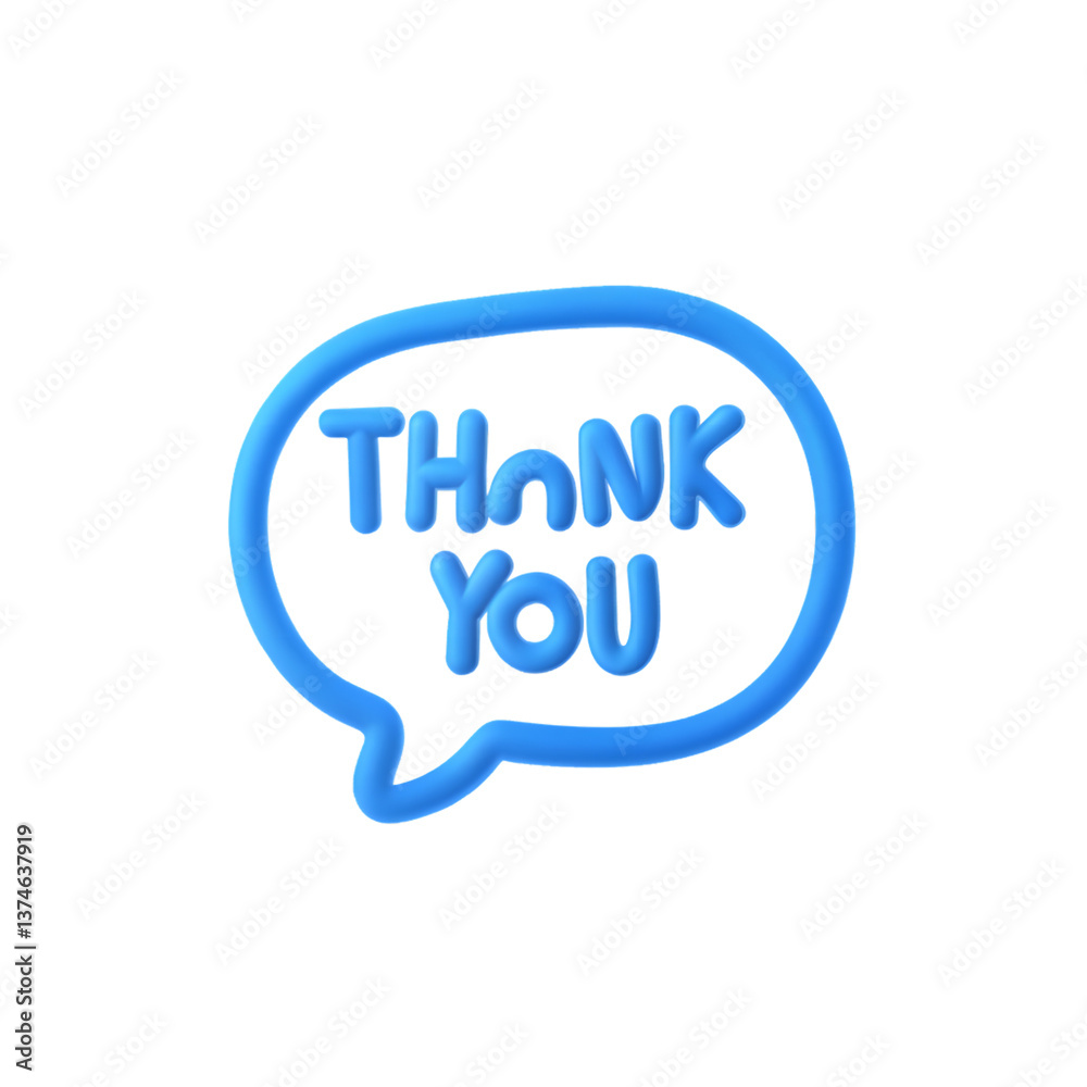 Blue 3D Cartoon Thank You Text in Speech Bubble Over Transparent Background