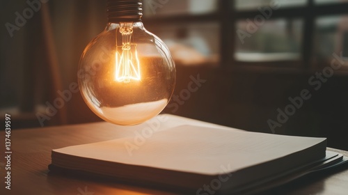 A light bulb glowing above a notepad symbolizing a bright idea.