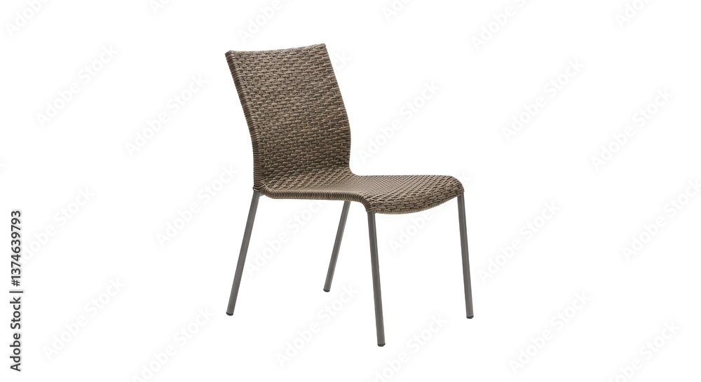 A single woven chair with metal legs isolated against a solid black color background in a studio shot A single woven chair with metal legs isolated against a solid black color background in a studio shot