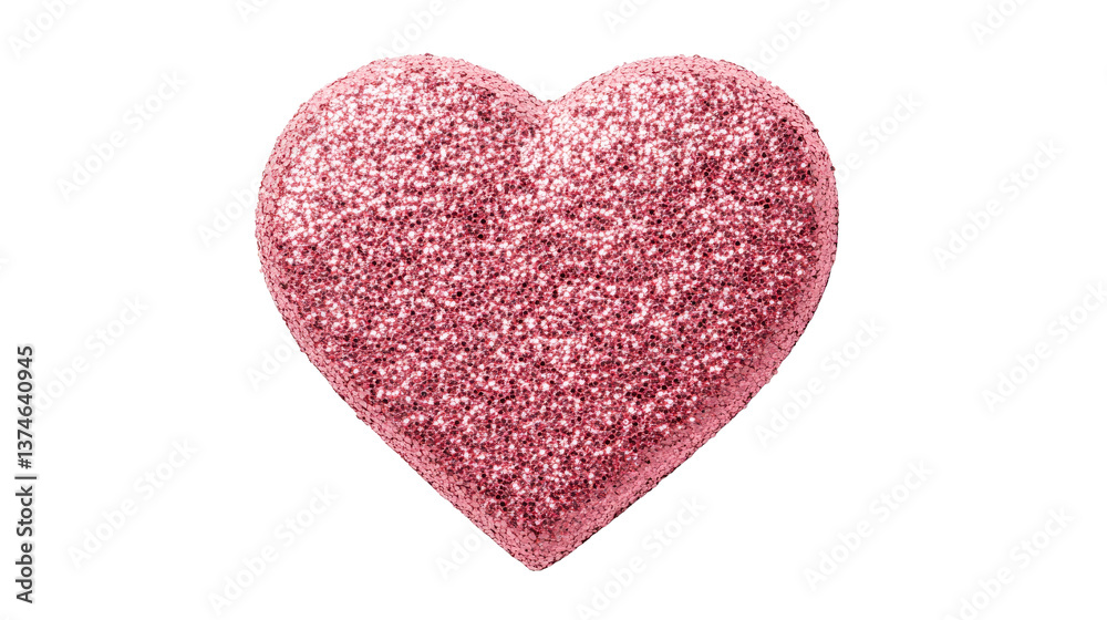 Glittery pink heart shape on transparent background for decoration Glittery pink heart shape on transparent background for decoration