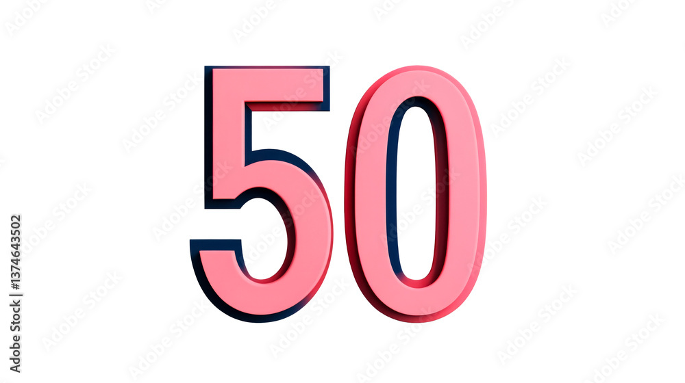 Bold and colorful number fifty with a transparent background Bold and colorful number fifty with a transparent background