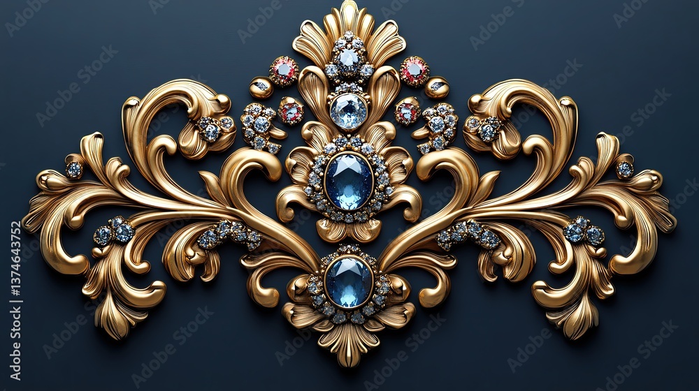 Elegant ornamental design with gemstones and flourishes. Elegant ornamental design with gemstones and flourishes.
