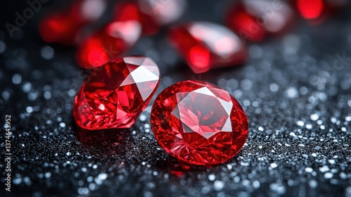 Stunning close-up view of vibrant rubies sparkling against a dark backdrop, capturing the essence of luxury and elegance in exquisite detail