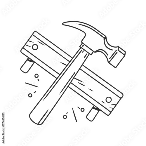 ChatGPT พูดว่า:
Vector illustration of a hammer and wooden planks with nails and motion lines in a minimal linear style representing carpentry and construction work.