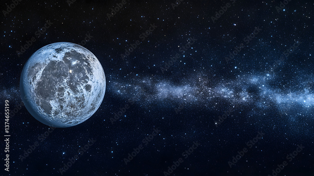 Fototapeta premium Celestial Serenity: A Full Moon's Embrace in the Milky Way's Glow