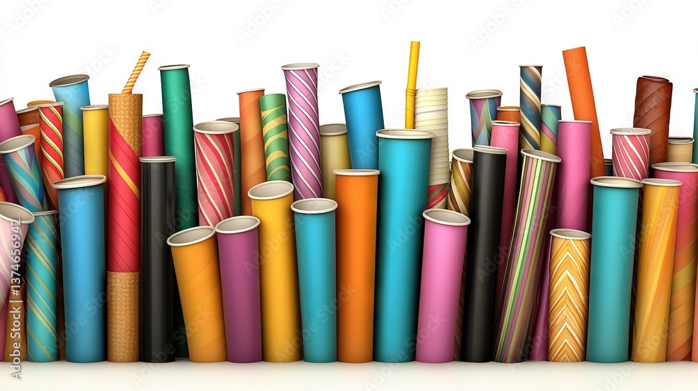 A pile of differently colored papers with a straw protruding from one row of them A pile of differently colored papers with a straw protruding from one row of them
