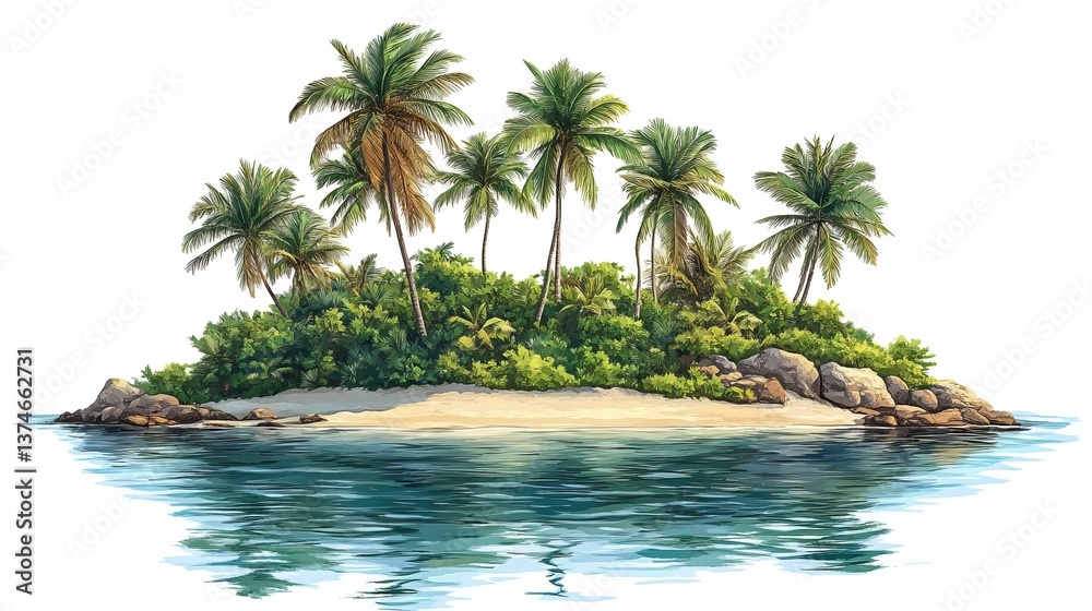 Fototapeta premium Tropical island paradise with palm trees beach and ocean summer vacation travel destination scenery 100