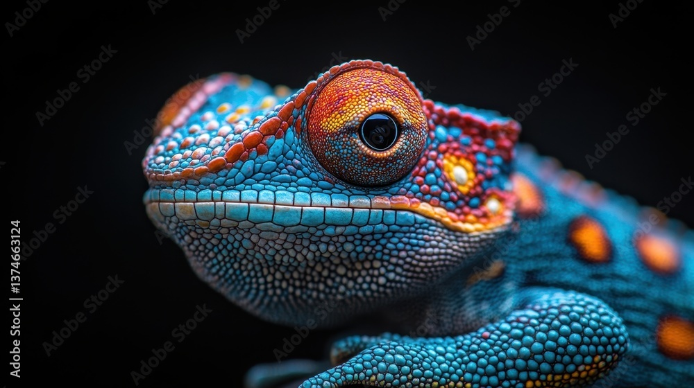 Obraz premium Exploring vibrant chameleon-inspired fashion that blends nature with creativity in an artistic display of colors and textures during an enchanting evening