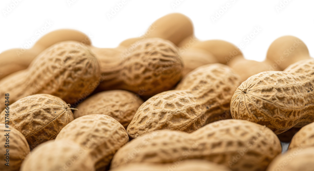 A close up shot of a pile of peanuts in their shells against a black background in sharp focus A close up shot of a pile of peanuts in their shells against a black background in sharp focus