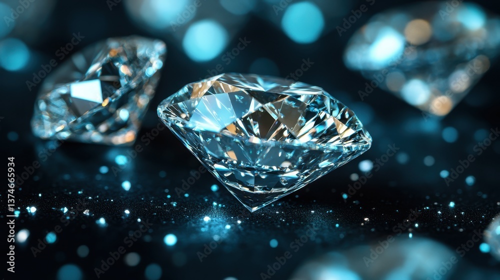 Vibrant close-up view of sparkling diamonds against a smooth black backdrop showcasing their intricate facets and shimmering allure in a moment of chaotic elegance Vibrant close-up view of sparkling diamonds against a smooth black backdrop showcasing their intricate facets and shimmering allure in a moment of chaotic elegance