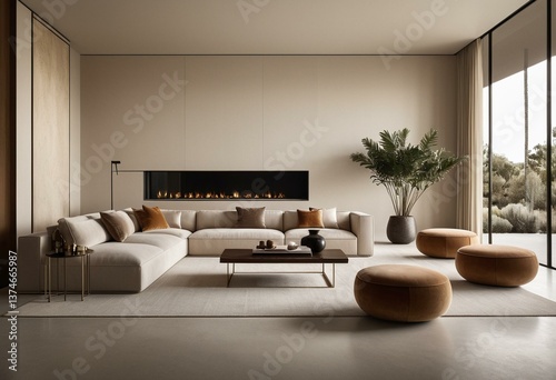 A living room filled with furniture and a large window.