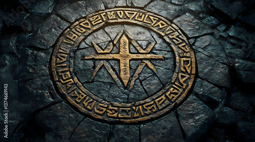 Runic stone texture background, ancient and mysterious runic engravings, norse and mystical backdrop, rare and enigmatic. runic. illustration. Enigmatic Stone. Illustration
