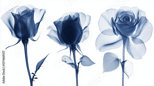 Elegant dark blue rose pack in x-ray botanical style