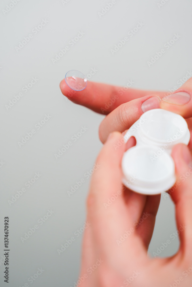 Eyesight correction with optical lens. Closeup contact lens for vision correction in hands. Eyesight correction with optical lens. Closeup contact lens for vision correction in hands.
