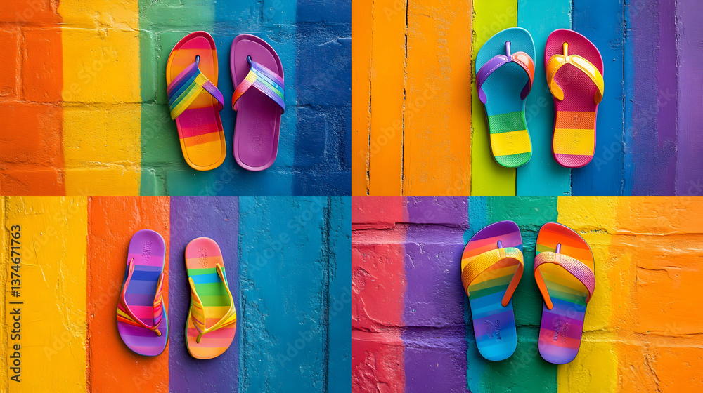 Fototapeta premium Vibrant Rainbow Sandals: Step Into Summer - Variations (Strong) by (relaxed)