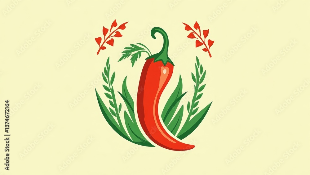 Naklejka premium Stylized red chili pepper illustration with a decorative floral pattern