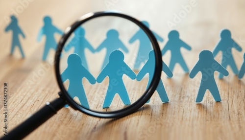 Wallpaper Mural Blue paper figures under a magnifying glass, focusing on teamwork and collaboration concept
 Torontodigital.ca