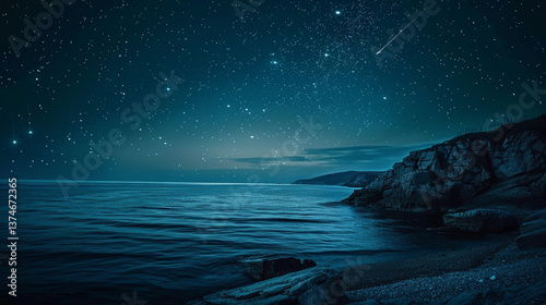 Edge of the ocean with sky full of stars at night