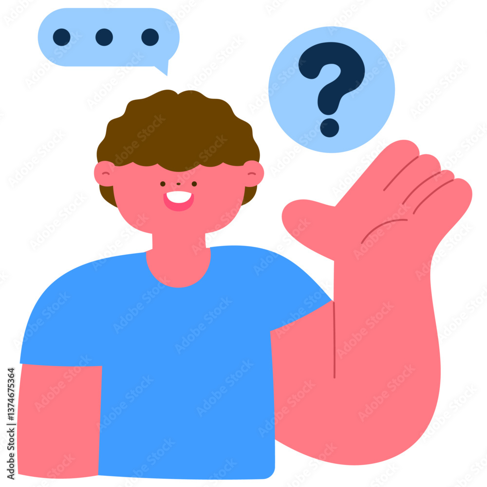 Happy man with question mark icon and speech bubble, FAQ and customer support concept flat vector illustration Happy man with question mark icon and speech bubble, FAQ and customer support concept flat vector illustration