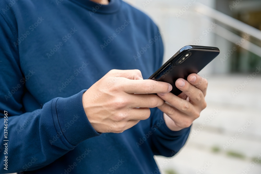 Fototapeta premium Alert notification concept. Push Notifications, Web Reminders, Time Table and Announcements. Person using smartphone with notification icon on virtual screen.