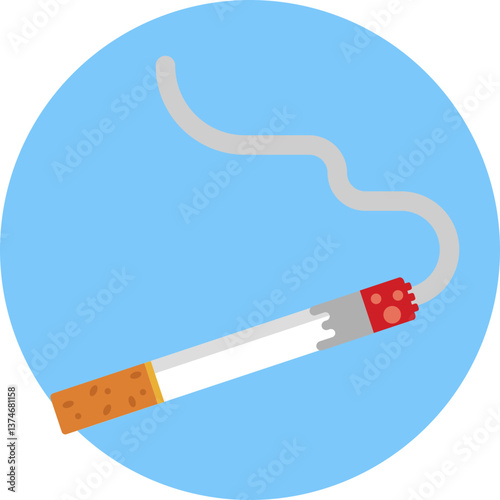 A cigarette with smoke rising, representing the addictive habit of smoking.