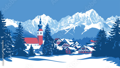 Bavarian Alps Winter Wonderland with Snow-Capped Peaks .eps
