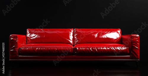 Slika na platnu A contemporary tufted red leather couch, standing out on a black background