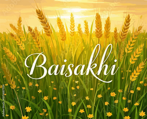 illustration abstract text writing happy baisakhi wheat flower india beground