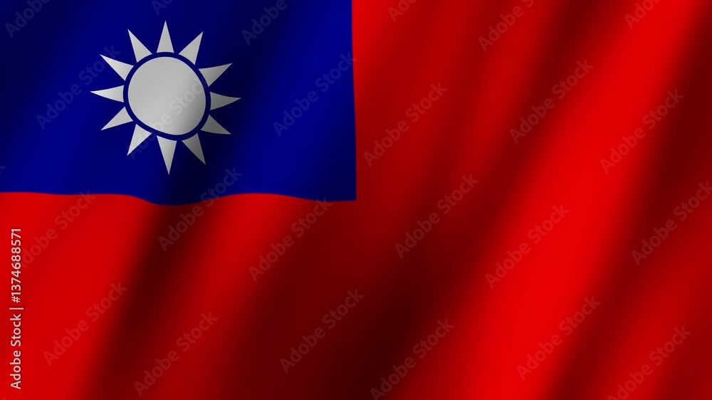 Taiwan flag waving in the breeze during a sunny day, showcasing national pride and culture in a vibrant setting