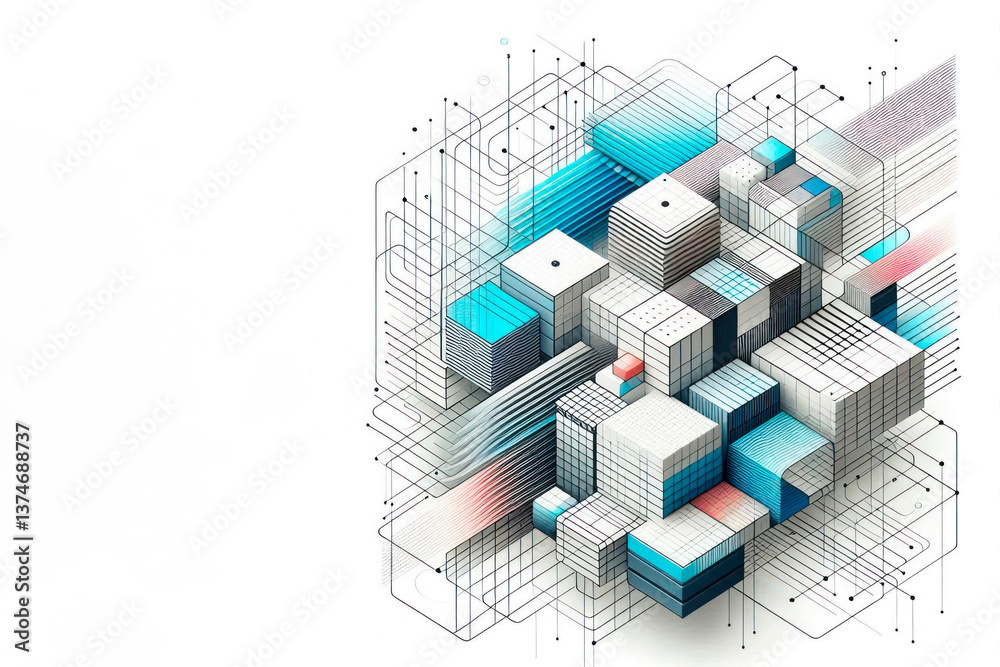 Fototapeta premium Abstract digital structure of cubes on a light background. Space for text.