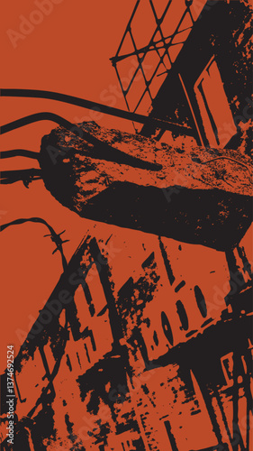 Concrete and barbed wire abstract