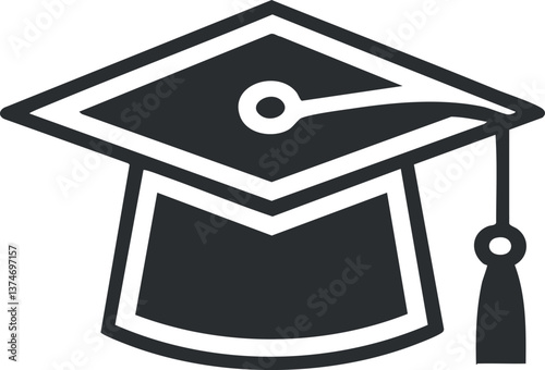 Black and white icon of a graduation cap symbolizing education and academic achievement.