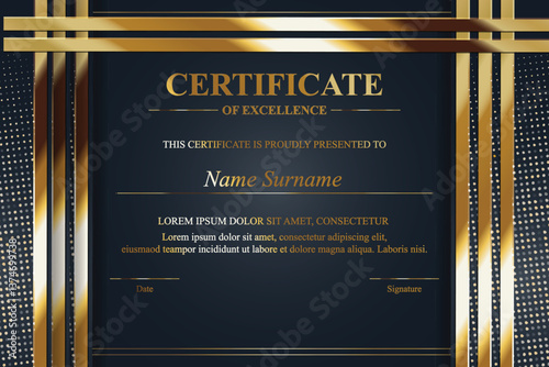 Elegant Gold and Navy Certificate of Excellence