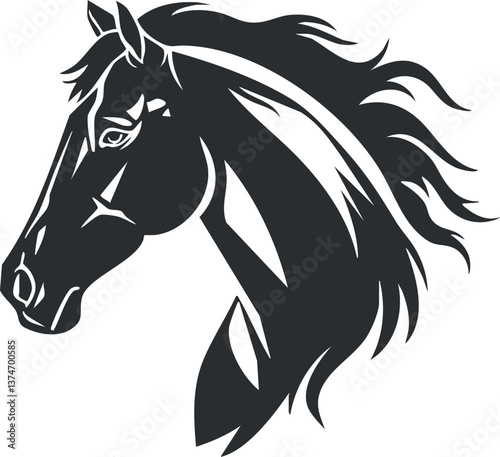 Wallpaper Mural Black and white silhouette illustration of a horse head with flowing mane. Torontodigital.ca