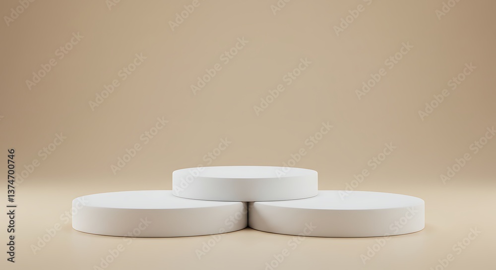 White Round Product Display Platforms on Beige Background for Presentation White Round Product Display Platforms on Beige Background for Presentation