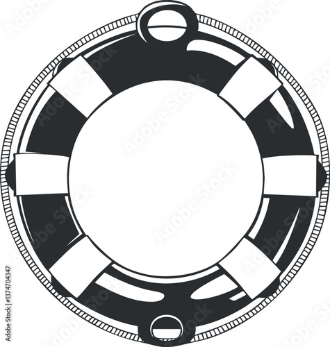 Black and white outline illustration of a lifebuoy, symbolizing safety and rescue at sea.