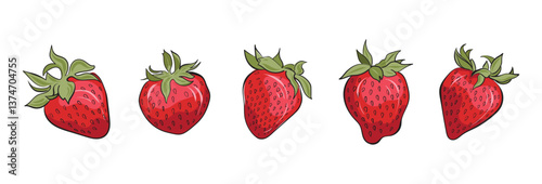 Red strawberry berry isolated on a white background. Vector set of illustrations in a simple style.