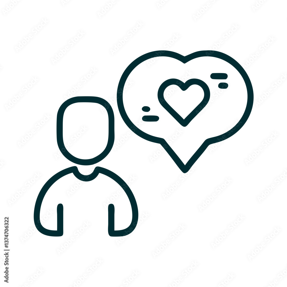 Person expressing love in a speech bubble next to a heart icon Person expressing love in a speech bubble next to a heart icon