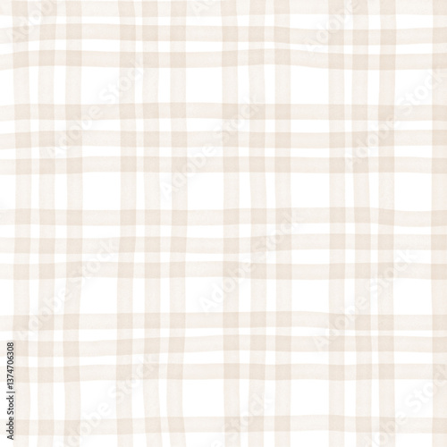 Beige Brown Plaid Gingham Hand Drawn Background Pattern Overlay