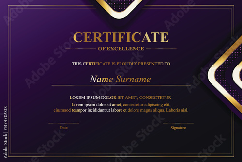 Elegant Purple and Gold Certificate of Excellence
