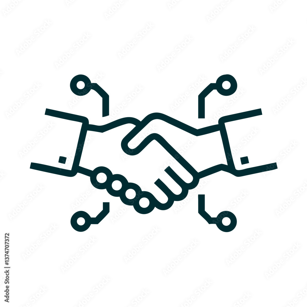 Digital handshake symbolizing partnership and cooperation Digital handshake symbolizing partnership and cooperation